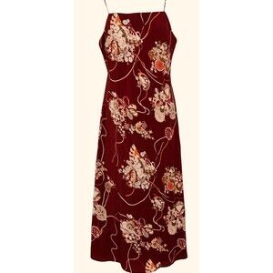 Charlotte Russe Wm L Brick Red/Orange/White Floral Pullover Spagetti Strap Dress